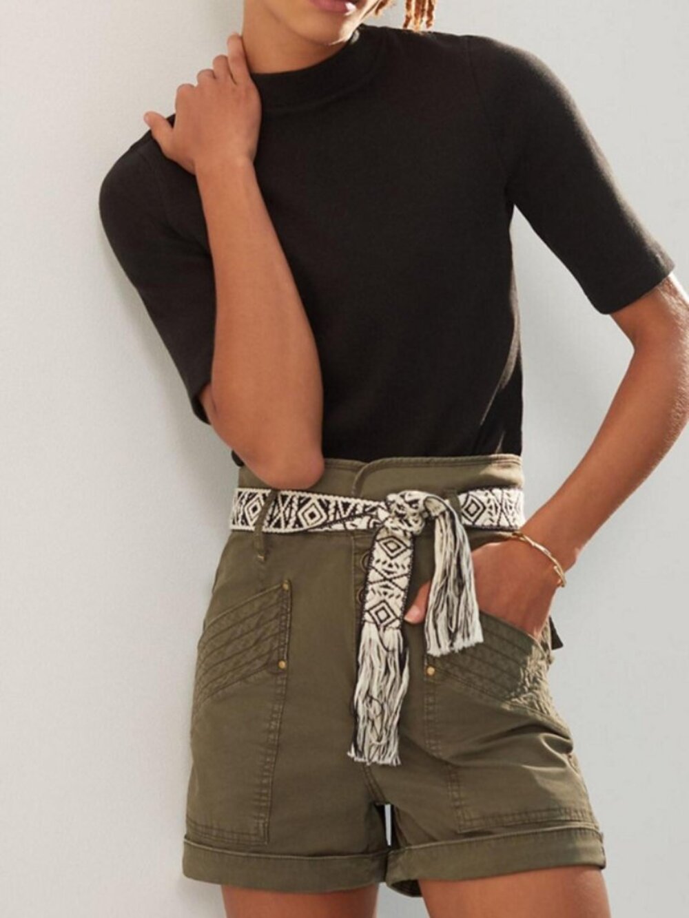Anthropologie Maeve Black Mock Neck Ribbed Top